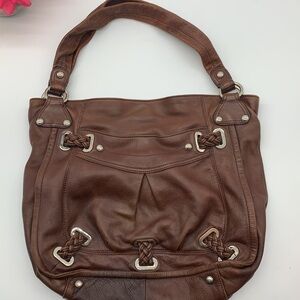 B. Makowsky Large Brown Leather Shoulder Bag satchel. BRN1602B